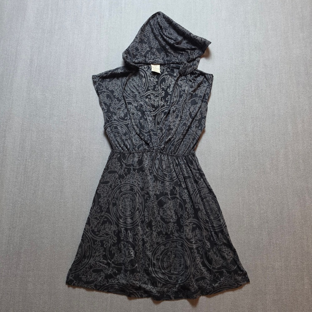 The Balance Collection Dress Womens Medium Grey Damask Hooded Burnout Sleeveless